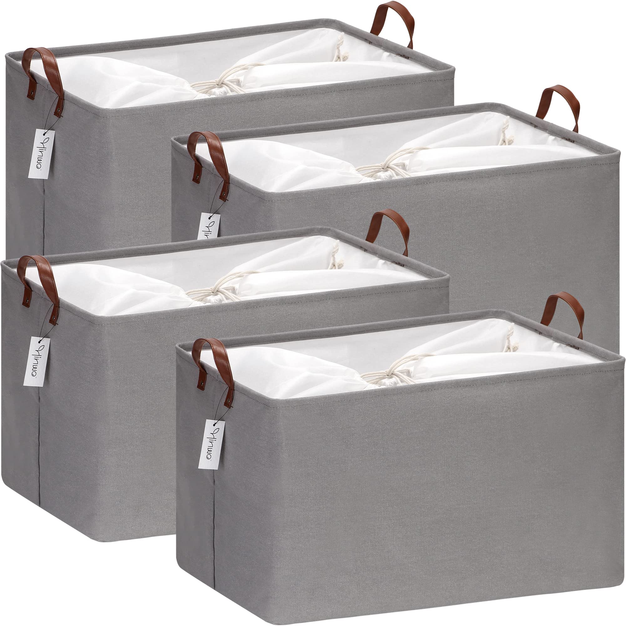 Hinwo 70L Extra Large Storage Bins, 4-Pack Closet Organizers and Storage, Foldable Clothes Storage Baskets with Handles, Contain