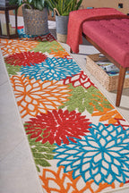 HomeRoots 12' Runner Green and Ivory Floral Indoor Outdoor Runner Rug
