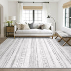 Area Rug Living Room Rugs - 8X10 Washable Boho Farmhouse Bohemian Neutral Large Rug Moroccan Geometric Soft No Slip Indoor Thin