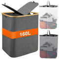 Fantasyon 160L Double Laundry Hamper with Lid, Extra Large Foldable Laundry Basket, 2 Section Dirty Clothes Basket with Handles,