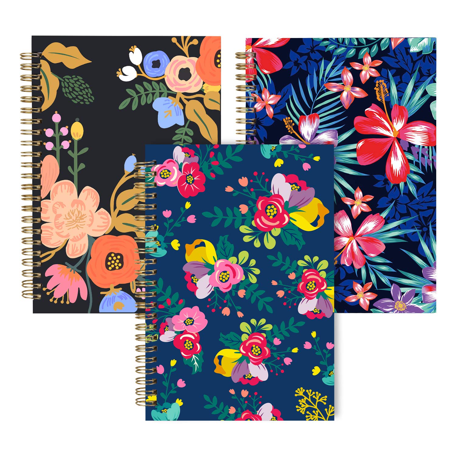 Xyark Blank Spiral Notebook, A5 Flower Unlined Journals Bulk, 100Gsm Thick Paper Travel Journal Set, Hard Cover, Plain Wirebound