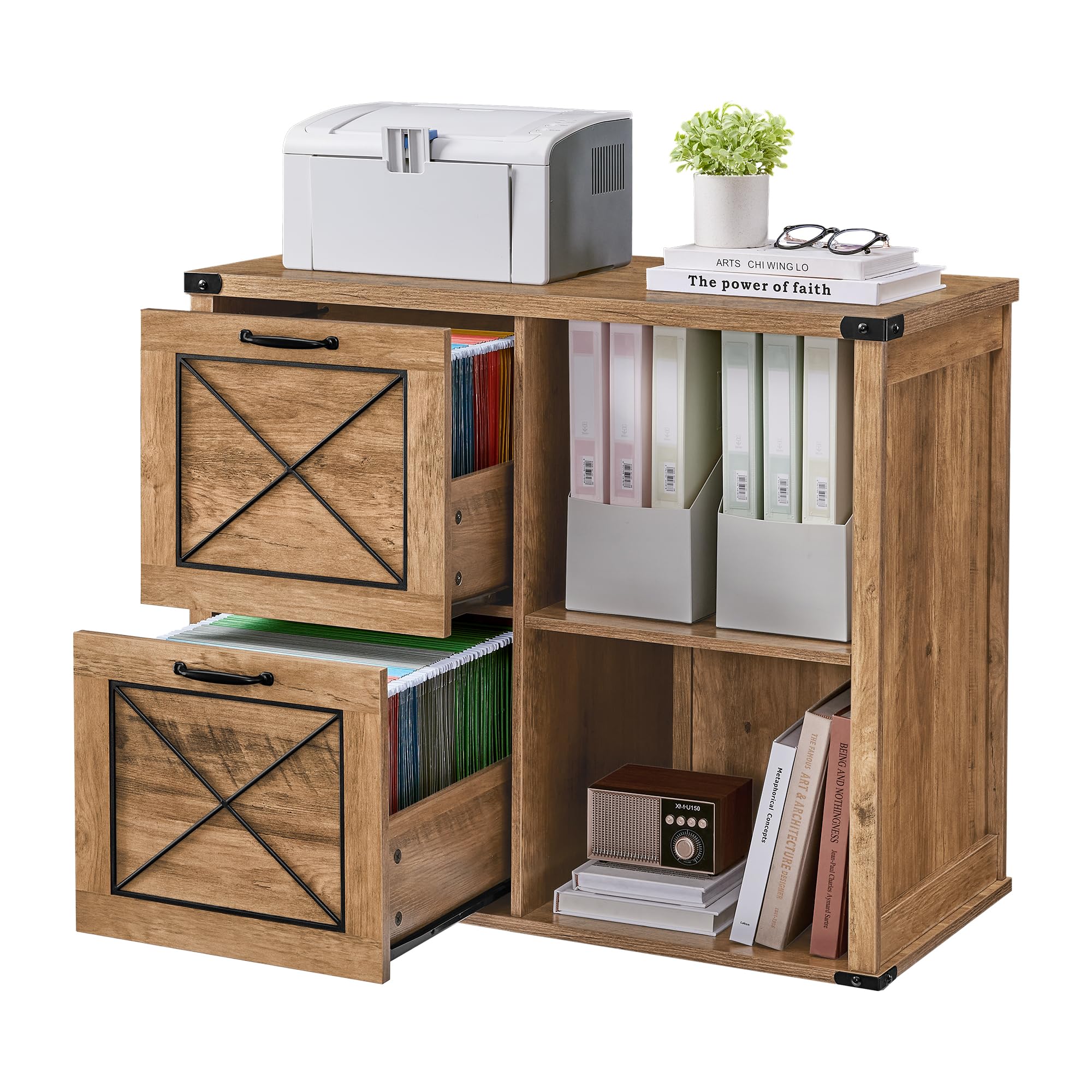 VASAGLE Lateral File Cabinet, Filing Cabinet with 2 Drawers, Printer Stand, 2 Open Compartments, Fit A4, Letter Size, Hanging Fi