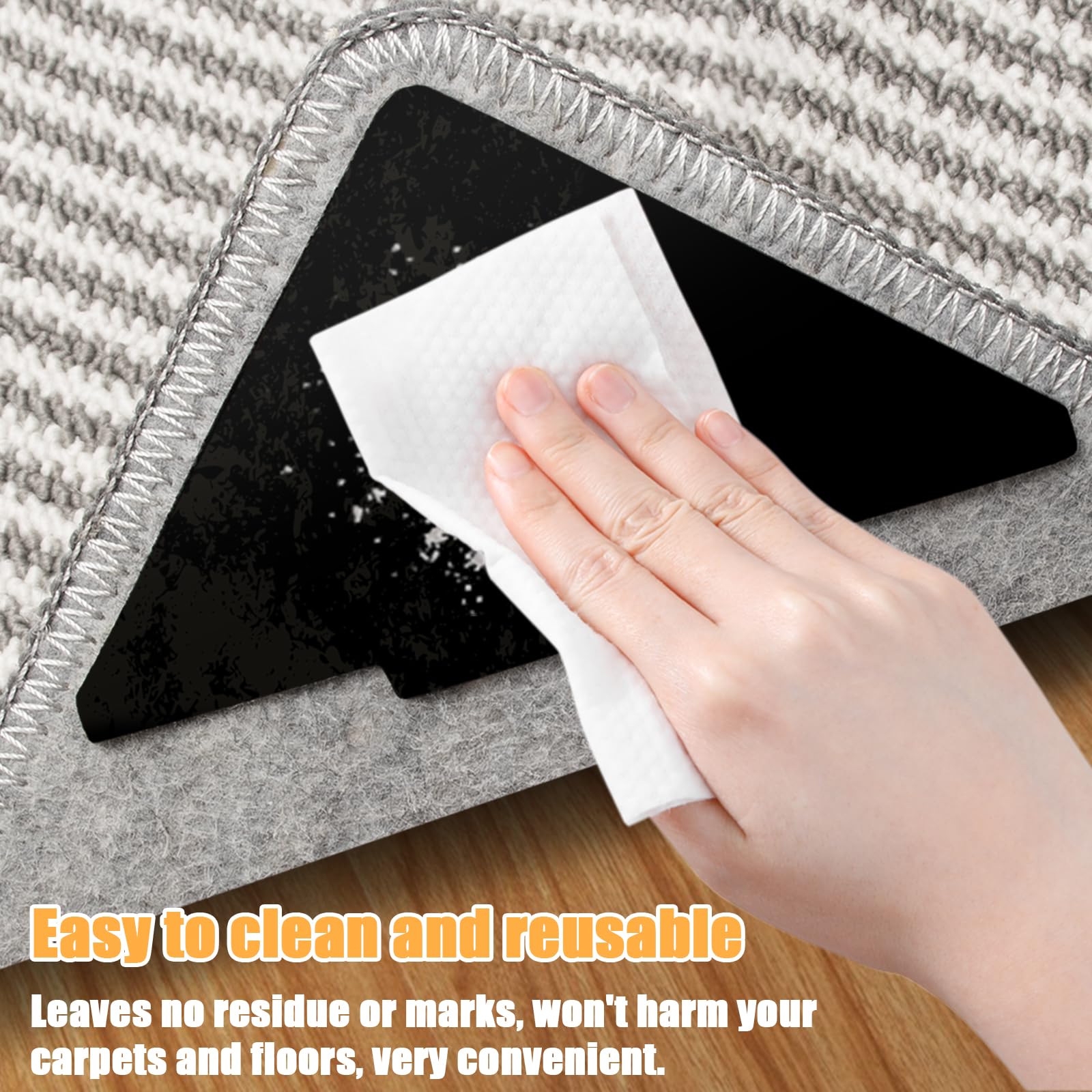 Rug Tape, 10 Pcs Double Sided Non Slip Reusable Rug Stopper, Washable Rug Pad Grippers For Hardwood Floors, Tile Floors, Carpets