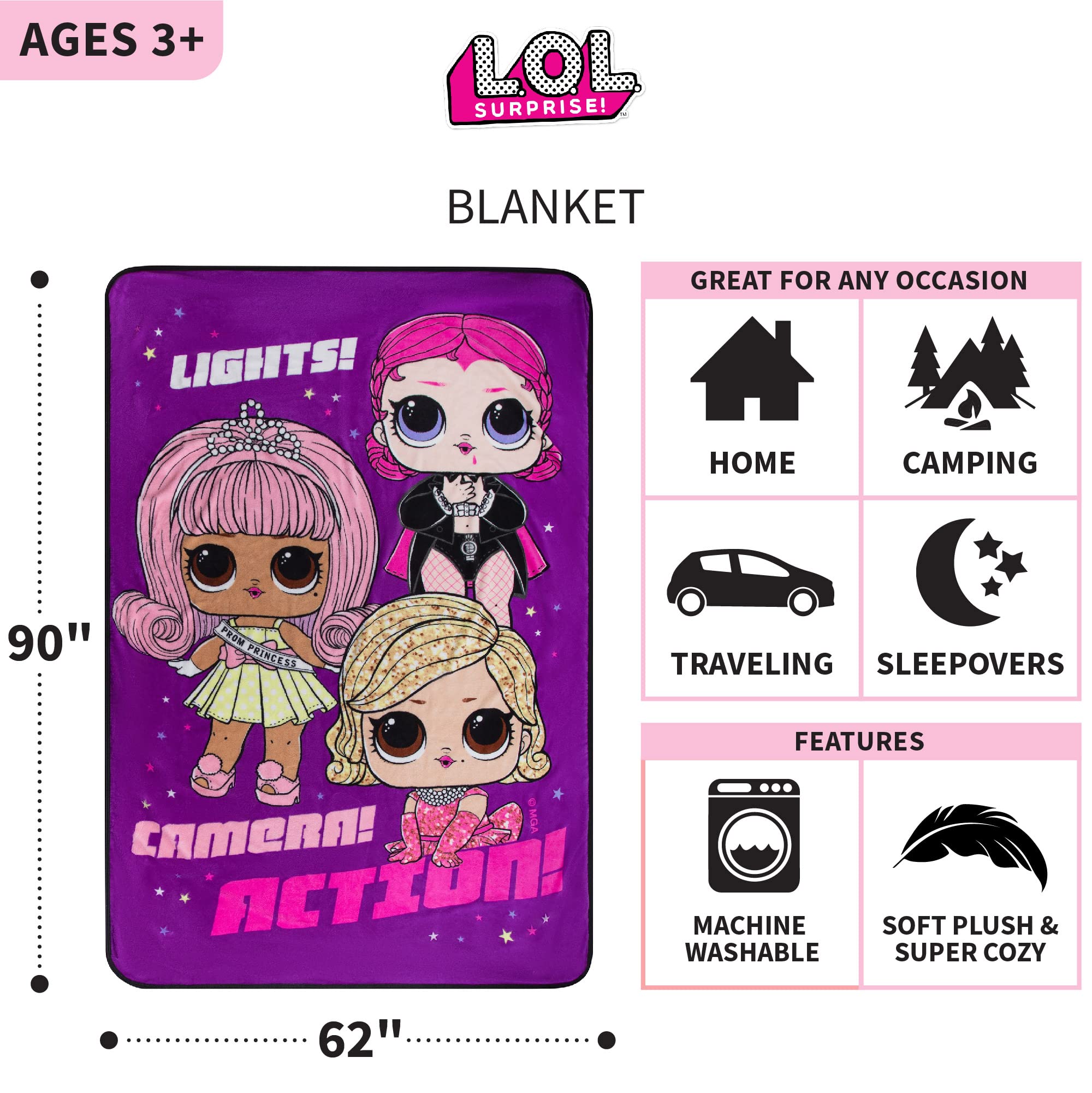 Franco Kids Bedding Super Soft Plush Micro Raschel Blanket, 62 In X 90 In, Lol Surprise