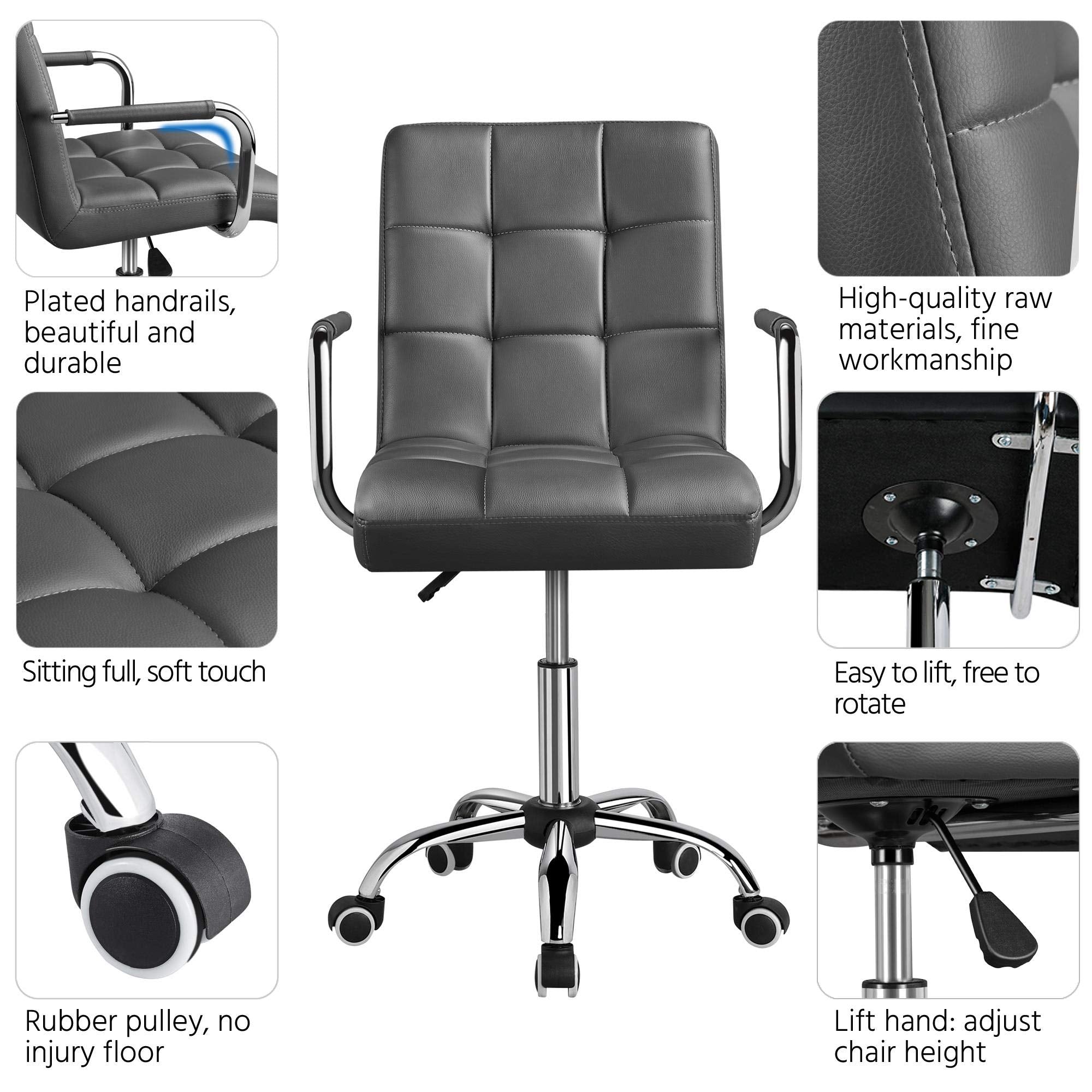 Yaheetech Mid Back Desk Chair, Pu Leather Office Task Chair With Armrests/Large Seat, Adjustable Chair With Wheels, Grey