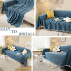 Handontime Navy Blue Sectional Couch Covers, Sofa Covers For 3 Cushion Couch Chenille Couch Cover Durable Rv Dinette Cushion Covers With Floral Lace Couch Cover For Dogs Kids Easy Fitted, 71' X134'