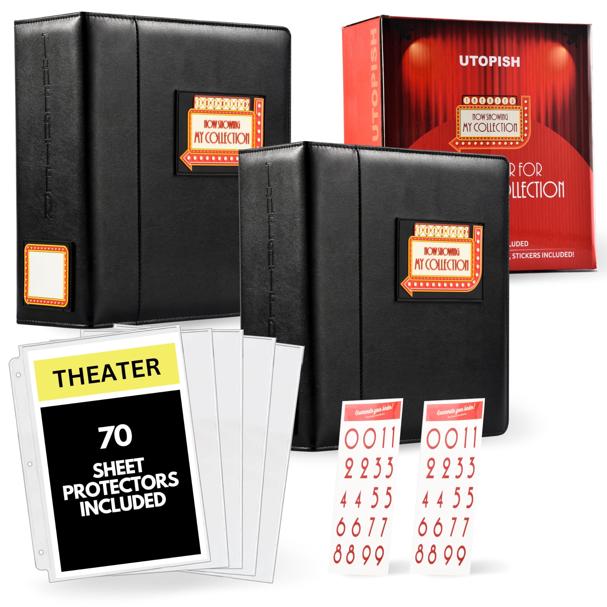 Utopish Show-Bill Binder With Sleeves - 2-Pack Of Large 4    Theater Program Holders With 70 Sheet Protectors And Numbering Stic