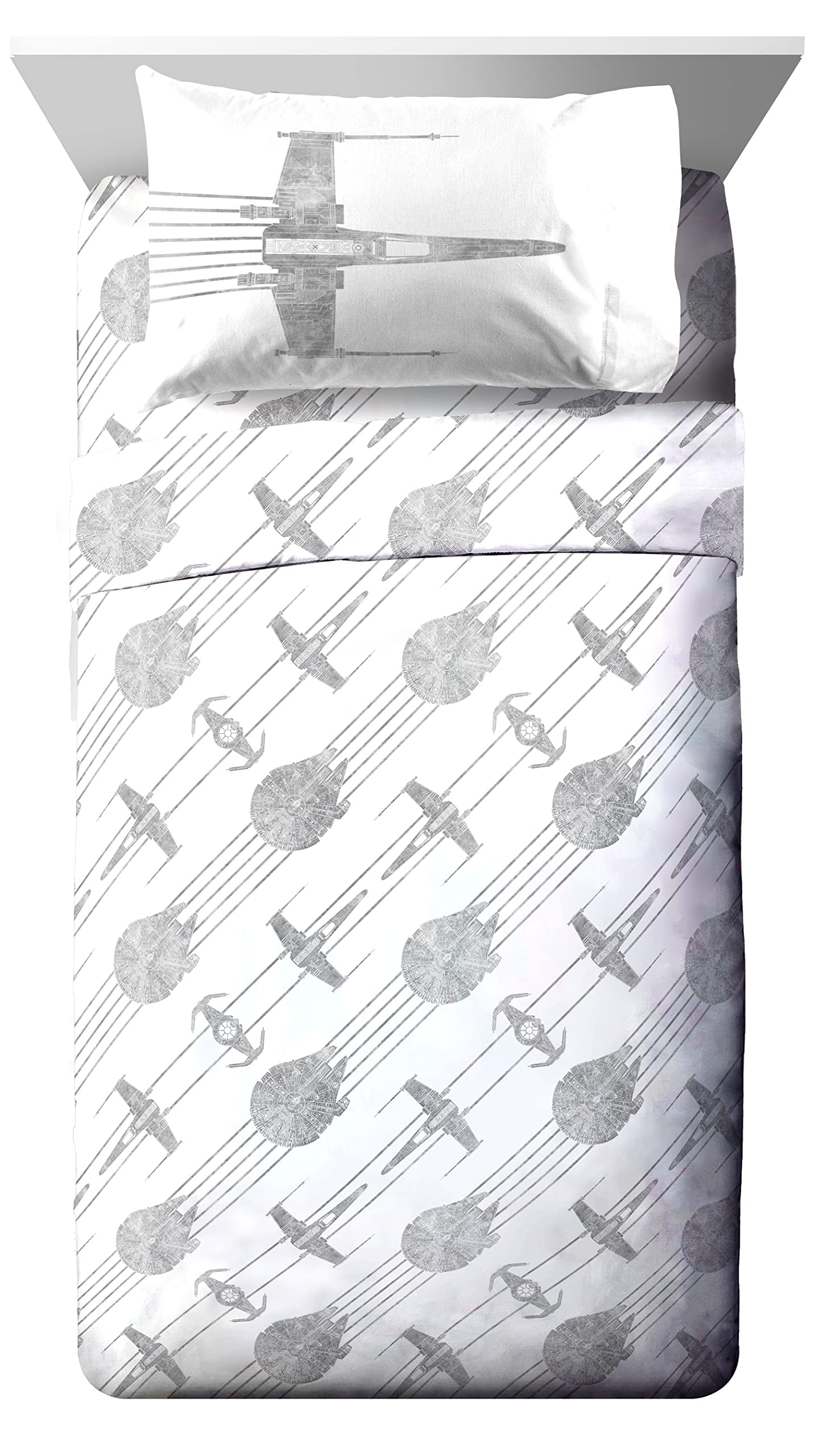 Jay Franco Star Wars Falcon Schematics Full Size Sheet Set - 4 Piece Set Super Soft And Cozy Kids Bedding - Fade Resistant Micro