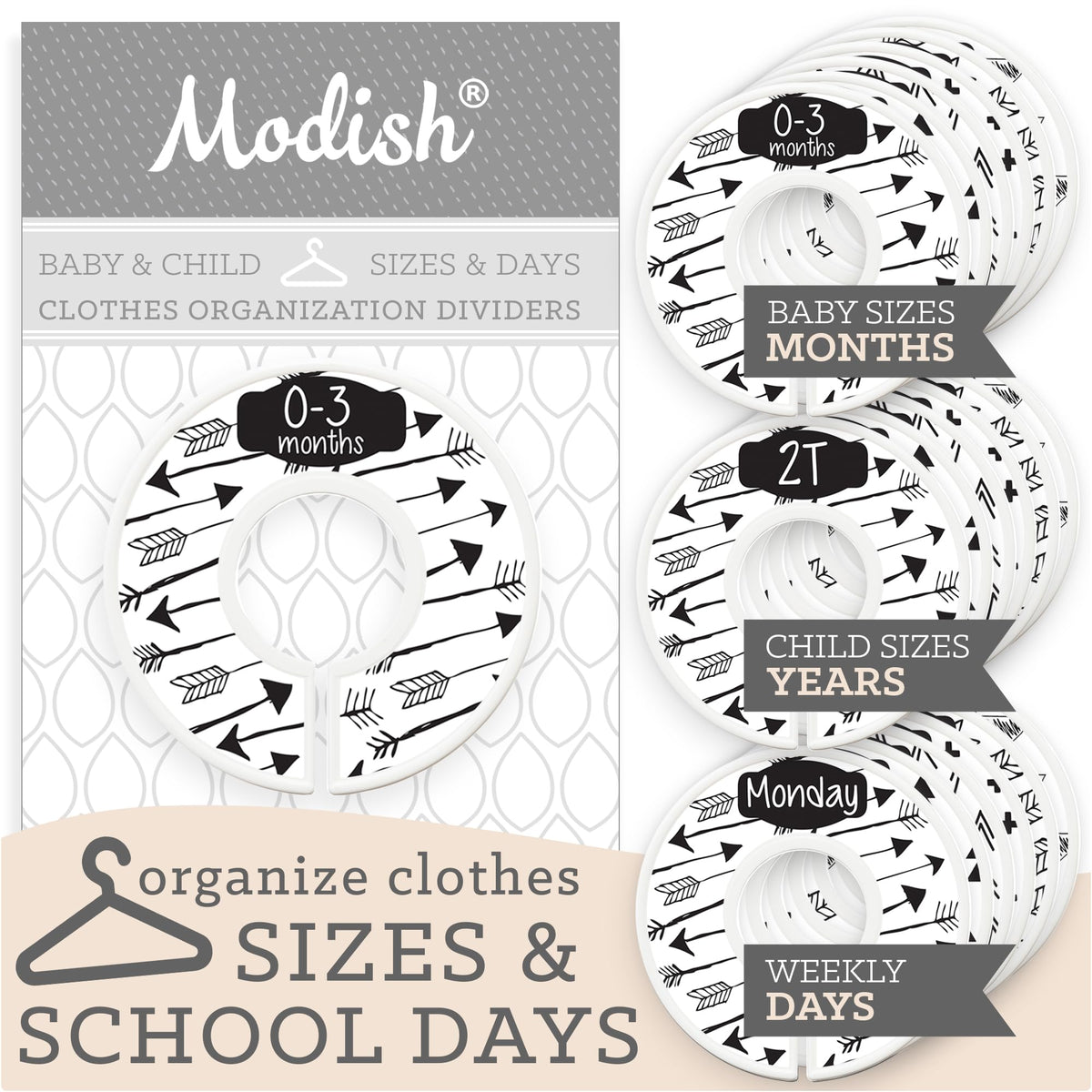Baby Clothes Closet Organization, Hanging Size Dividers: Months & Years, Modish Labels Days of The Week Organizers: Daycare & Ba