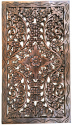 Asiana Home Decor Wood Carved Panel Thai Wall Relief Sculpture Teak Wood Dark Brown 24"x13.5"x0.5"