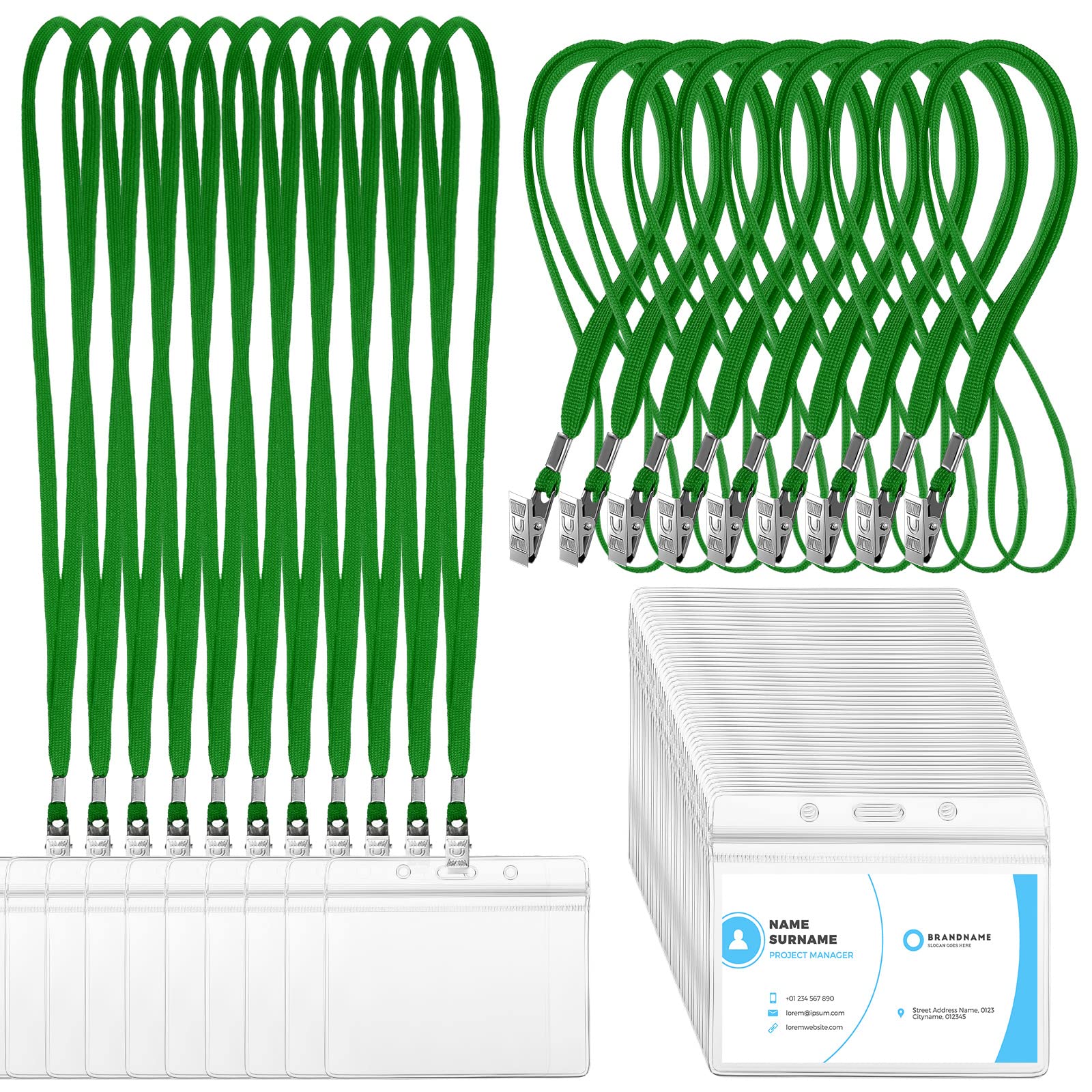 Marspark 100 Sets Clear Name Tags With Lanyard, Lanyards For Id Badges Reusable Lanyard With Id Holder Plastic Name Badges With