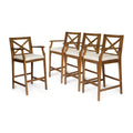 Christopher Knight Home Short Outdoor Acacia Wood Barstools, Teak Finish and Cream (Set of 4)