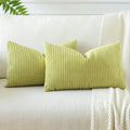 Otostar Corduroy Decorative Throw Pillow Covers 12 X 20 Inch Soft Striped Solid Pillow Covers Lumbar Cushion Case Couch Pillowcases For Sofa Bed Home Decor Pack Of 2 (Bud Green)