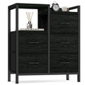 Furnulem 5 Drawer Black Dressers For Bedroom 2 Tier Shelf Storage Small Fabric Dresser For Closet Sturdy Metal Frame Modern Style Storage Cabinets Organization Units For Hallway Rooms