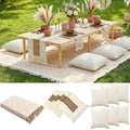 Beeveer Extra Large Outdoor Boho Picnic Blanket 91 x 71 Beige White Table Runner 6 Throw Pillow Cover Woven Cotton Yarn Over