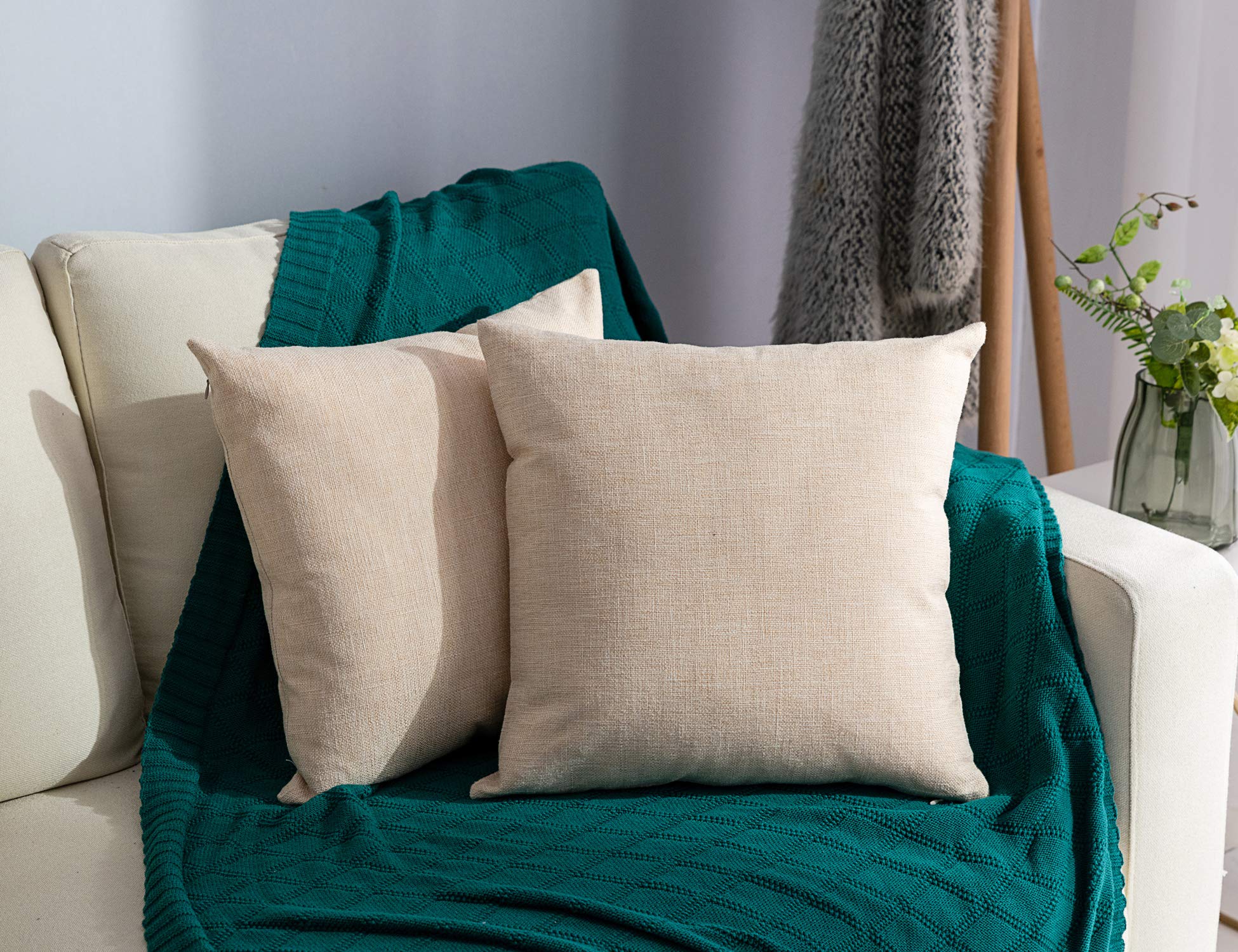 Stellhome Linen Throw Pillow Covers Square Solid Burlap Cushion Covers For Bed Couch Sofa Bench, 16 X 16 Inch (40 Cm), Beige, Se