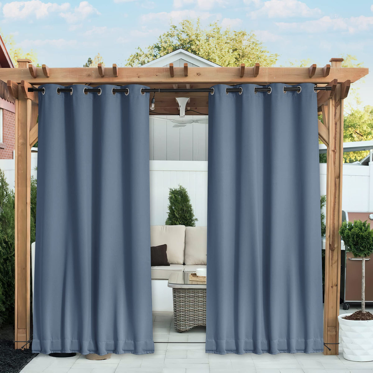 Nicetown 2 Panels Outdoor Curtains For Patio Waterproof 108 Inches Long, Windproof Thermal Insulated Top & Bottom Grommet & Back