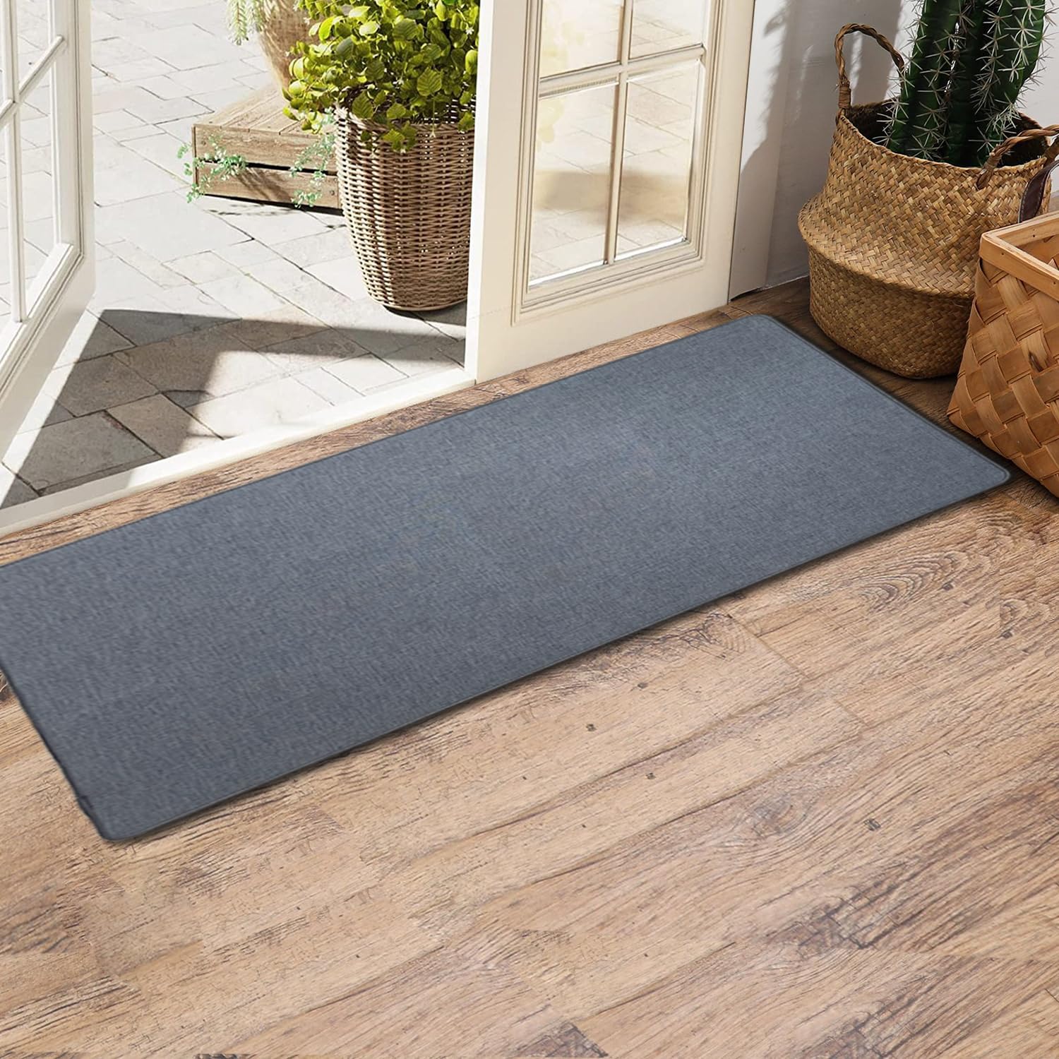 Yancorp 2'X5'Ultra Thin Door Mat Indoor For Inside Entry Way Very Thin Floor Mats Fit Under Door Ultra Thin Grey Dining Room Ent