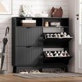 Shoe Cabinet Storage for Entryway with 4 Flip Drawers, Fluted Narrow Shoe Organizer with Wooden Legs & Top Cubby, Freestanding S