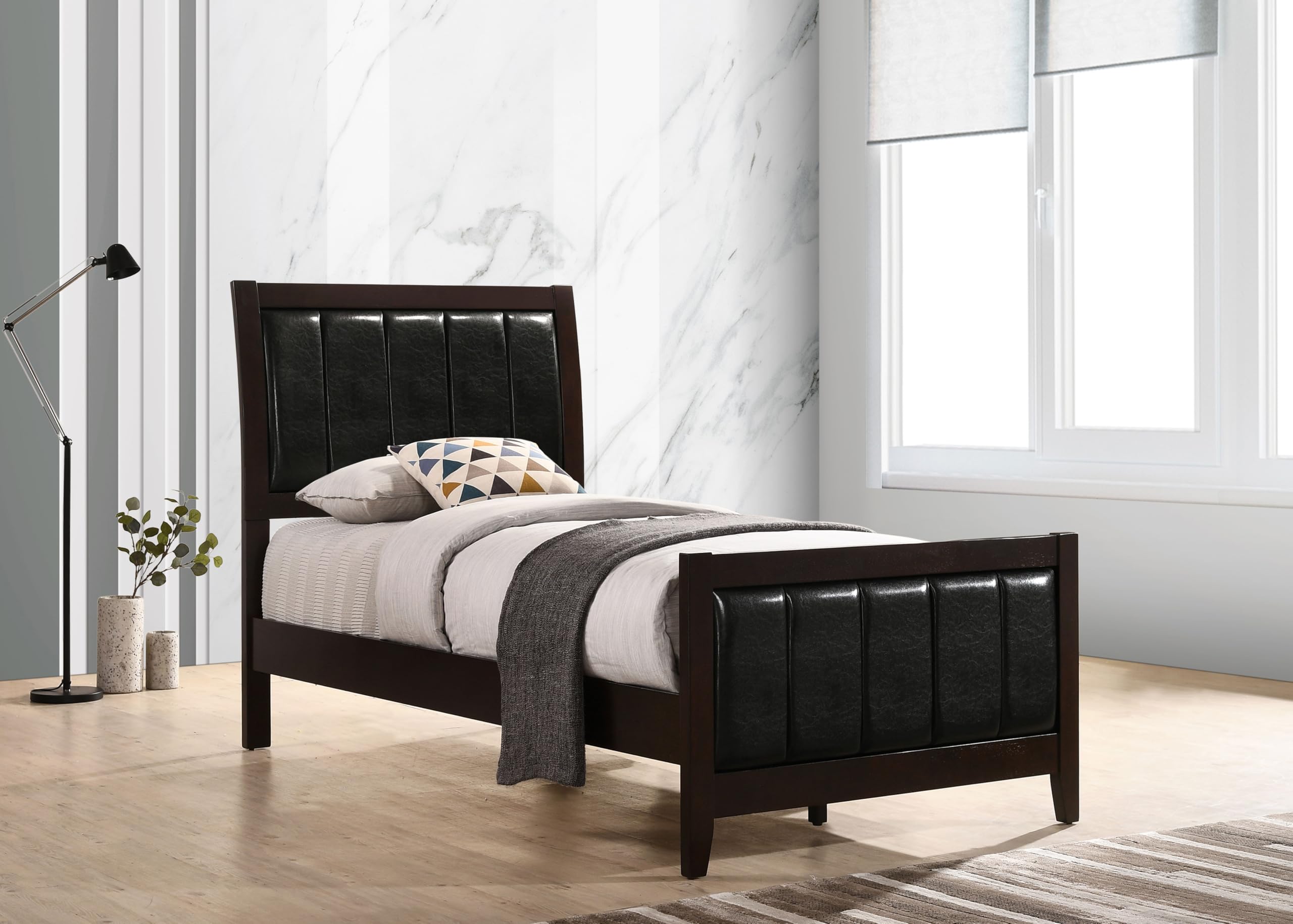 Coaster Home Furnishings Carlton Contemporary Leatherette Upholstered Twin Size Panel Bed Frame 51-inch Headboard Cappuccino 202091T