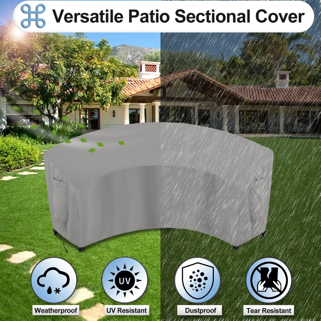 Outdoorlines Waterproof Curved Outdoor Sectional Cover - Uv Resistant Windproof Patio Sectional Sofa Covers For Deck, Lawn And Backyard, Heavy Duty Furniture Covers (90Lx34Dx32Hx46Fl, Gray)