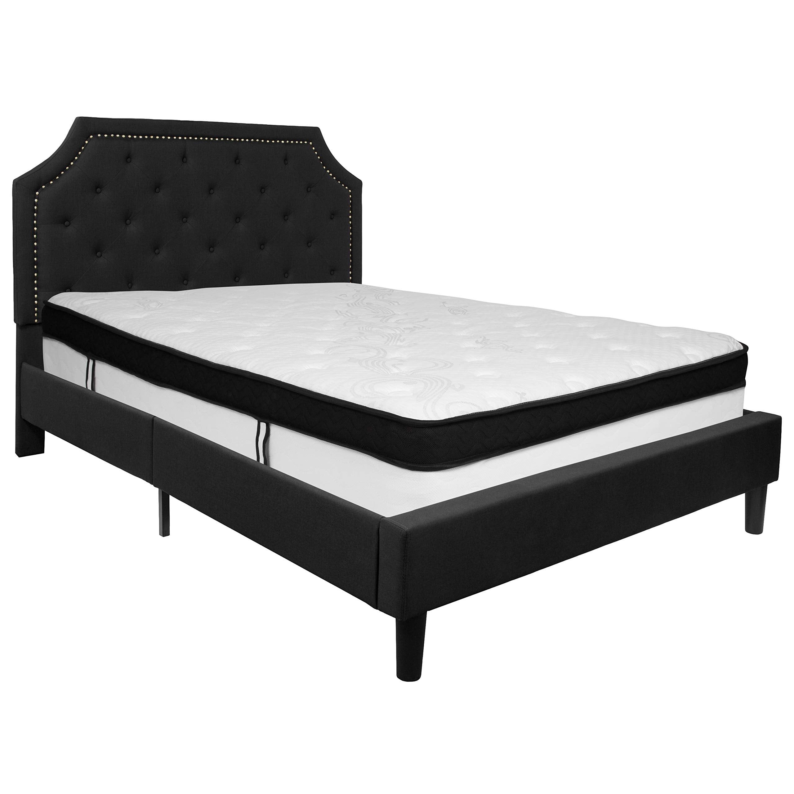 Flash Furniture Brighton Queen Size Tufted Upholstered Platform Bed In Black Fabric With Memory Foam Mattress