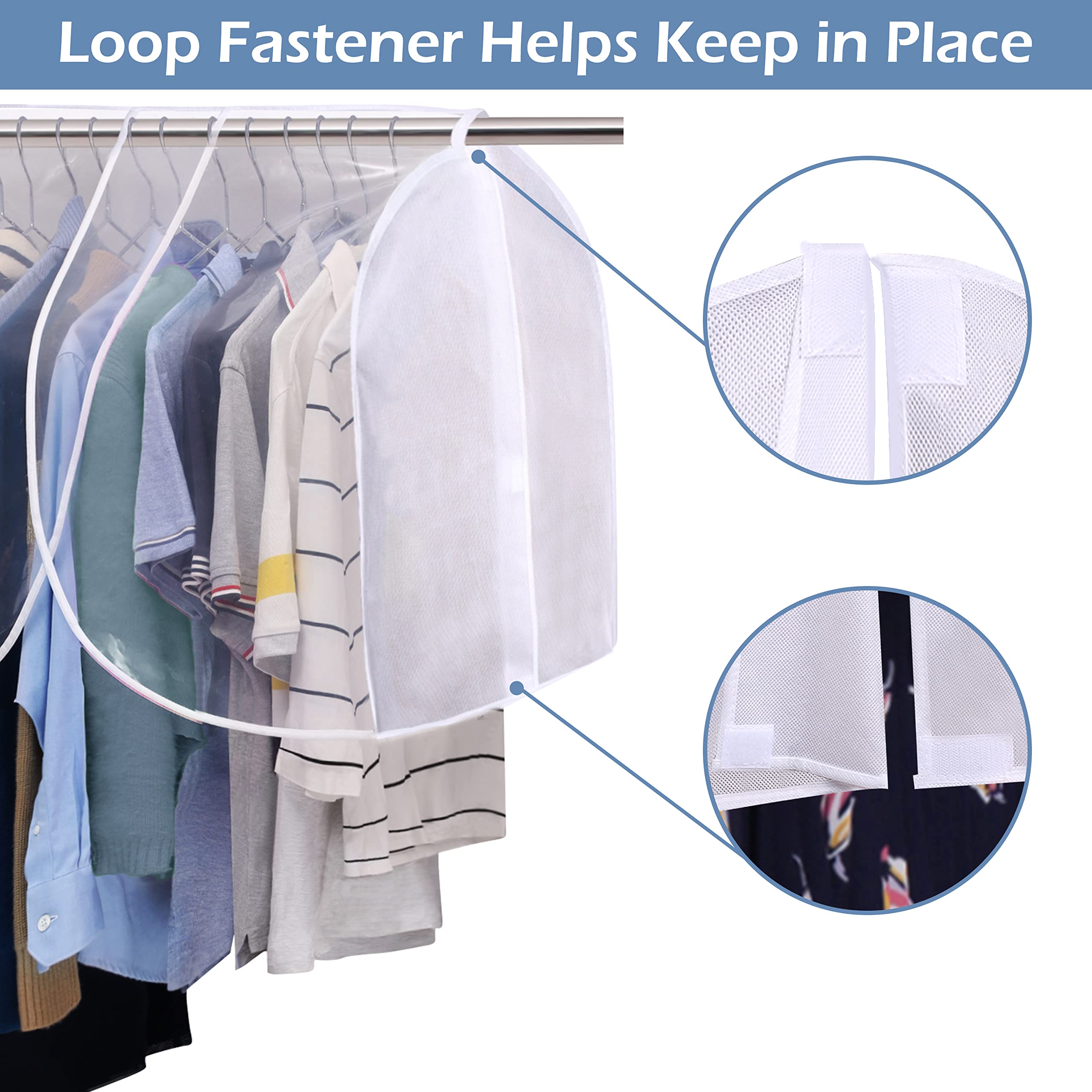 SLEEPING LAMB Garment Protector QB0096-WH-NW, Hanging Closet Cover, White Plastic