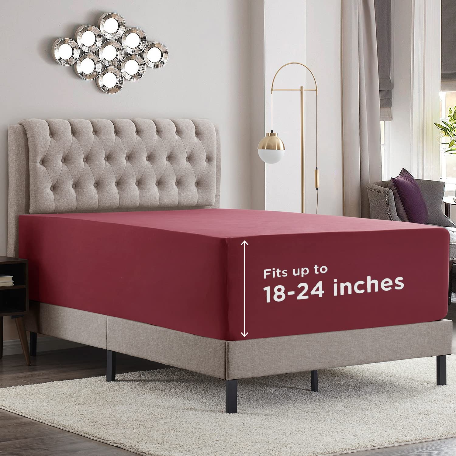 Empyrean Bedding 18 - 21 Extra Deep Pocket Fitted Sheet For High Mattress- Hotel Luxury Soft Double Brushed Microfiber Sheet - W