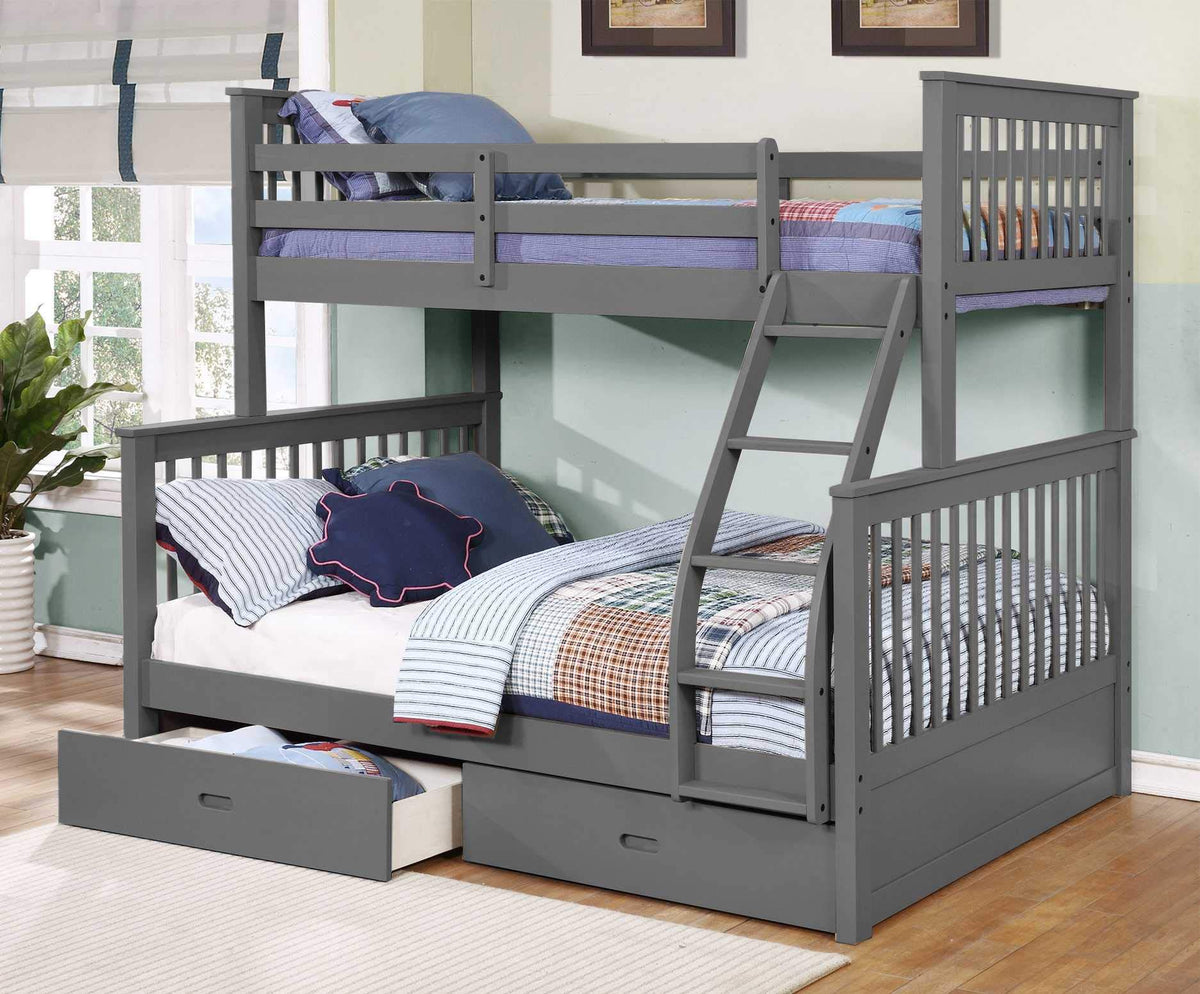 80'.5' X 41'.5-57'.5' X 70'.25' Grey Manufactured Wood and Solid Wood Twin/Full Bunk Bed with 2 Drawers