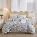 Lifetb Boho Floral Duvet Cover Twin Soft Cotton Blue Floral Bedding Sets Vintage Style Chic Flower Botanical Duvet Cover Aesthet