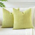 Otostar Corduroy Boho Decorative Throw Pillow Covers 24 X 24 Inch Soft Striped Cushion Case Home Farmhouse Decor Pillowcase For Couch Sofa Bedroom Decorative Pillow Covers Set Of 2 (Bud Green)