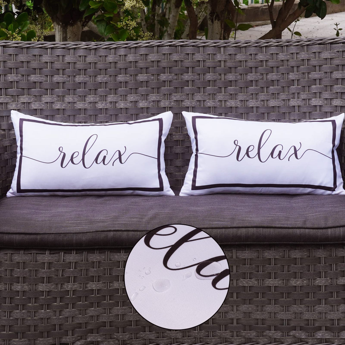 Onway Outdoor Waterproof Throw Pillow Covers 12X20 Set Of 2 White And Black Relax Decorative Pillowcase For Patio Furniture Gard