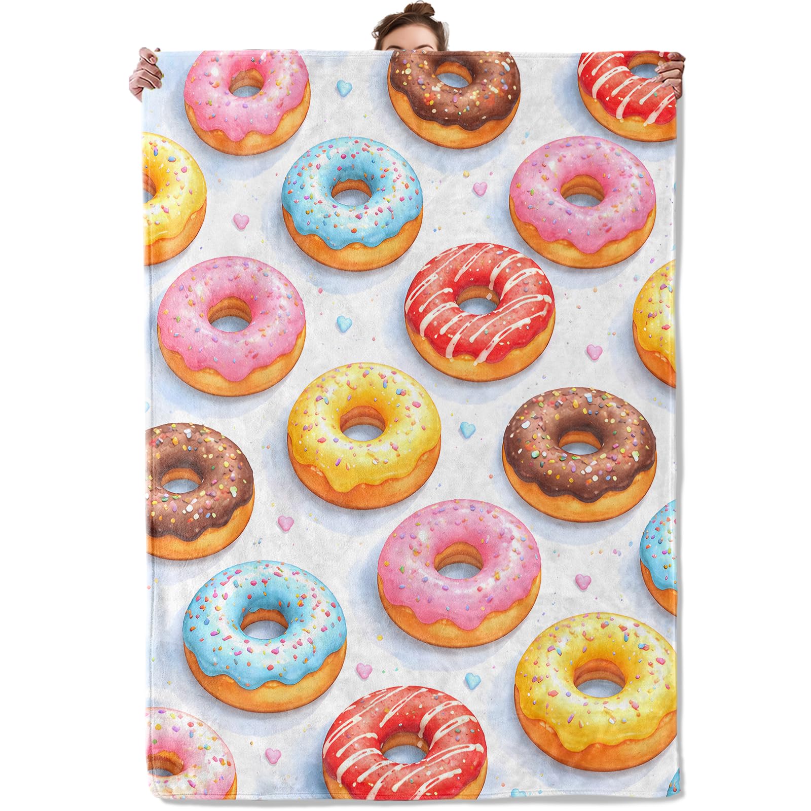 TRYYN Colorful Donut Flannel Throw Blanket Cute Sweet Doughnut and Icing Decor for Girls Women Dessert Lovers Cozy Lightweight F