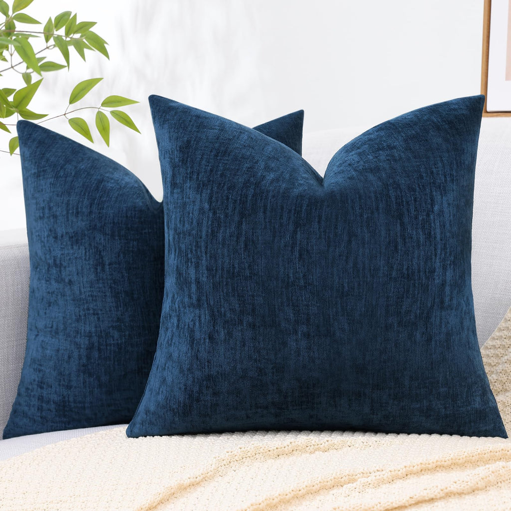 Decoruhome Couch Throw Pillow Covers 20X20 Set Of 2, Decorative Soft Chenille Solid Dyed Pillow Covers For Sofa Bed Living Room,Poseidon