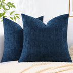 Decoruhome Couch Throw Pillow Covers 20X20 Set Of 2, Decorative Soft Chenille Solid Dyed Pillow Covers For Sofa Bed Living Room,Poseidon