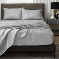 Hyprest Grey Floral Bed Sheets, 18 Inch Deep Pocket Full Sheets Ligh Grey Patterned Sheets Soft Luxury Cooling 1800 Thread Count
