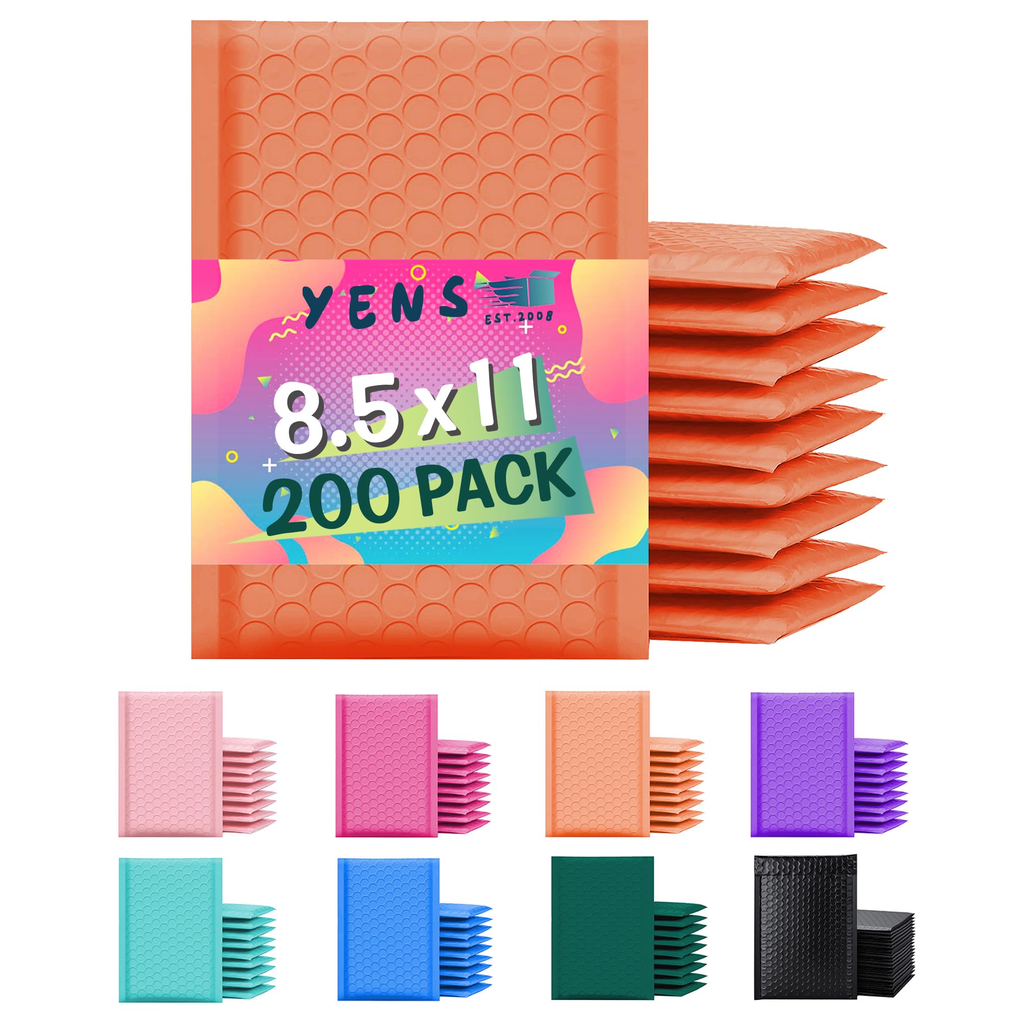 Yens Poly Bubble Mailers 8.5X12 200 Pack Orange Waterproof Self Seal Adhesive Shipping Bags, Cushioning Padded Envelopes For Shi
