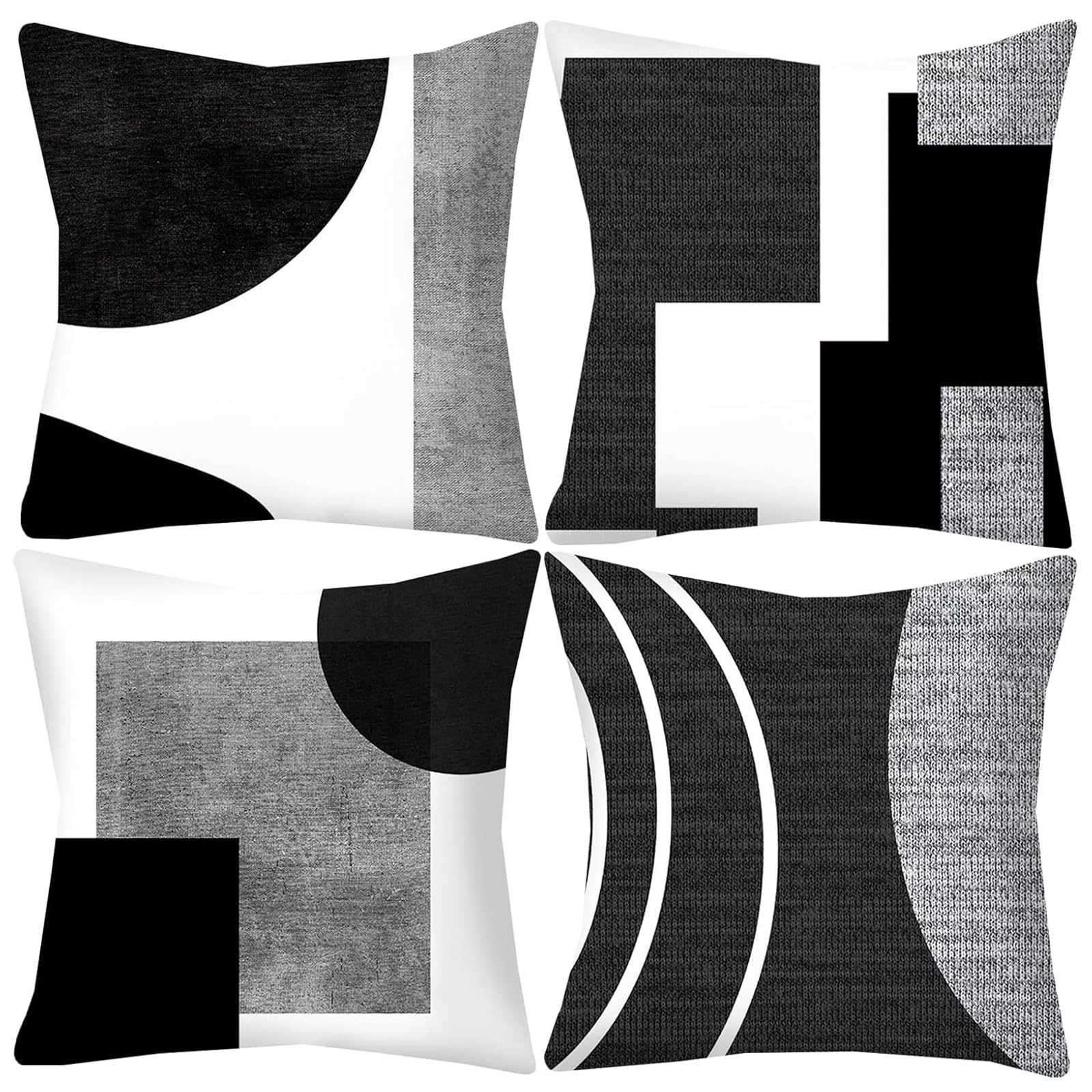 Lohdalolf Black And White Grey Throw Pillow Covers 20X20 Inch Set Of 4 Abstract Geometric Pillow Cases Boho Decorative Cushion C