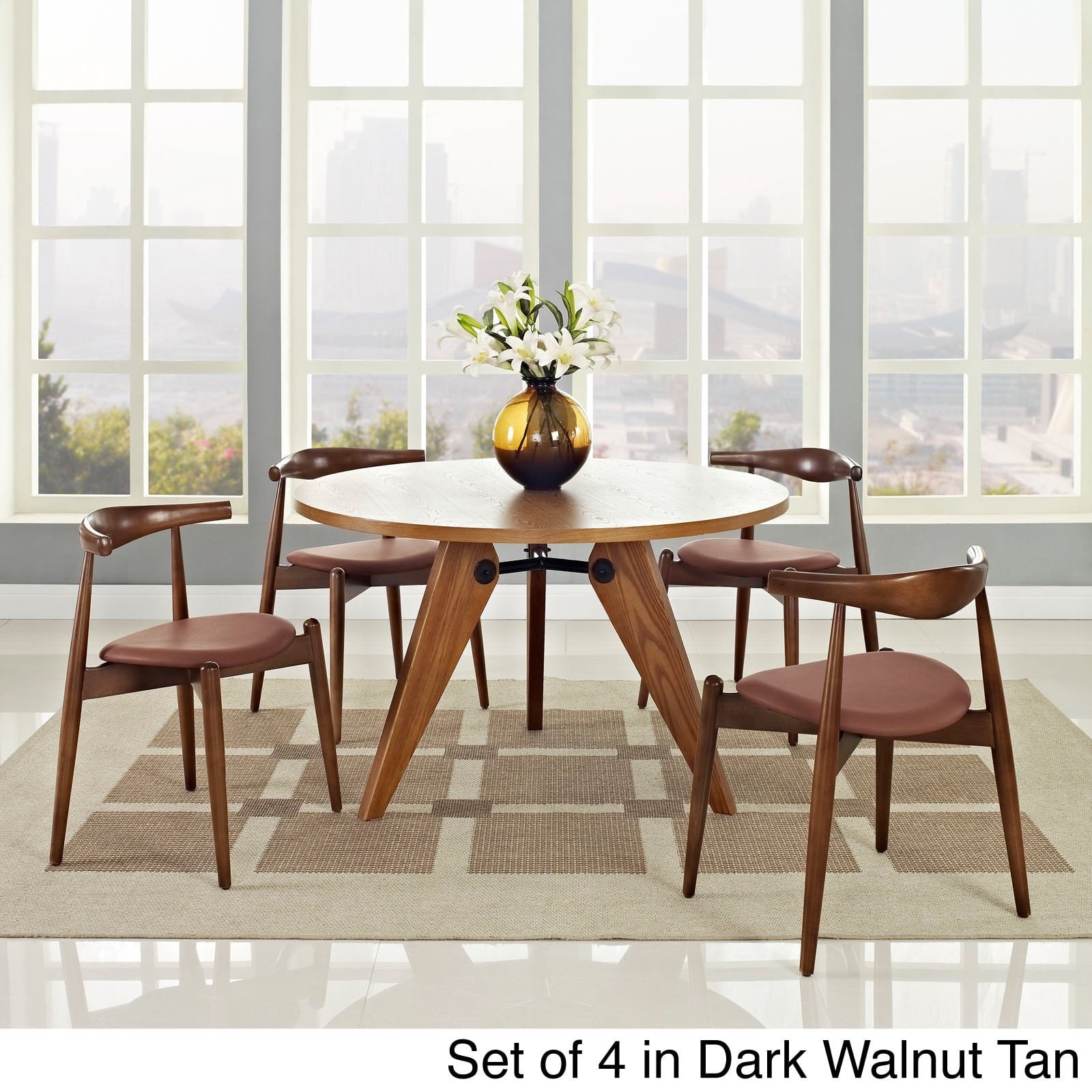 Modway Stalwart Dining Side Chairs, Dark Walnut/Tan, Set of 4