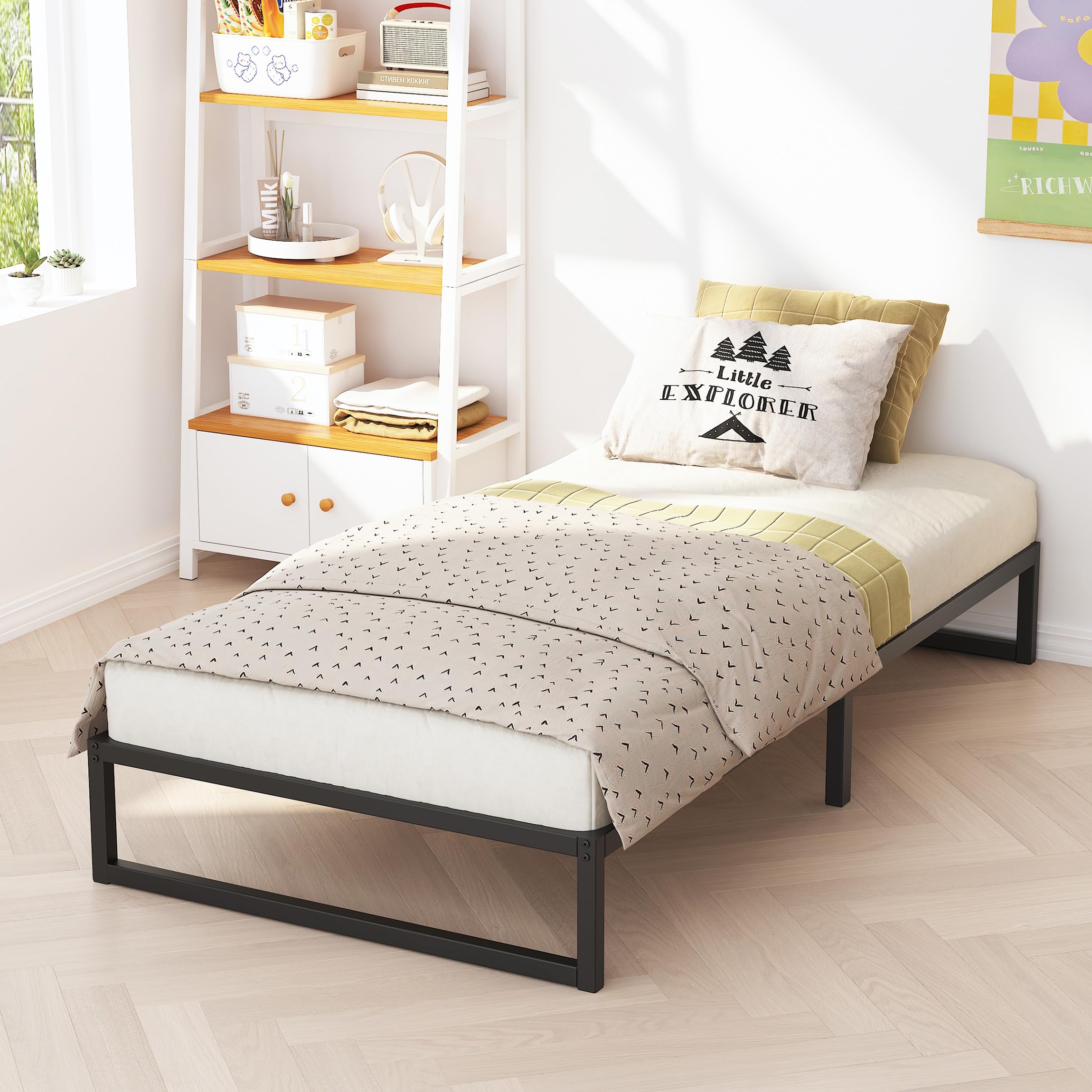 Richwanone 10 Inch Twin XL Bed Frames, Mattress Foundation with Steel Slat Support, No Box Spring Needed, Easy Assembly, Black