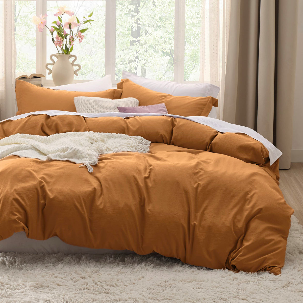 Bedsure Honey Ginger Twin Duvet Cover Set - Soft Prewashed Duvet Cover Twin Size, 2 Pieces, 1 Duvet Cover 68X90 Inches With Zipp