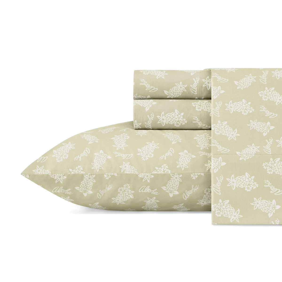 Tommy Bahama - King Sheets, Cotton Percale Bedding Set, Crisp & Cool, Stylish Home Decor (Aloha Pinapple Green, King)