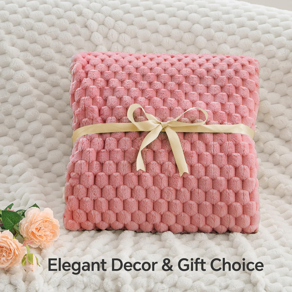 Bedelite Fleece Blanket Twin Blanket For Bed Couch, 3D Jacquard Decorative Dusty Pink Throw Blanket, Soft And Cozy Warm Plush Fu