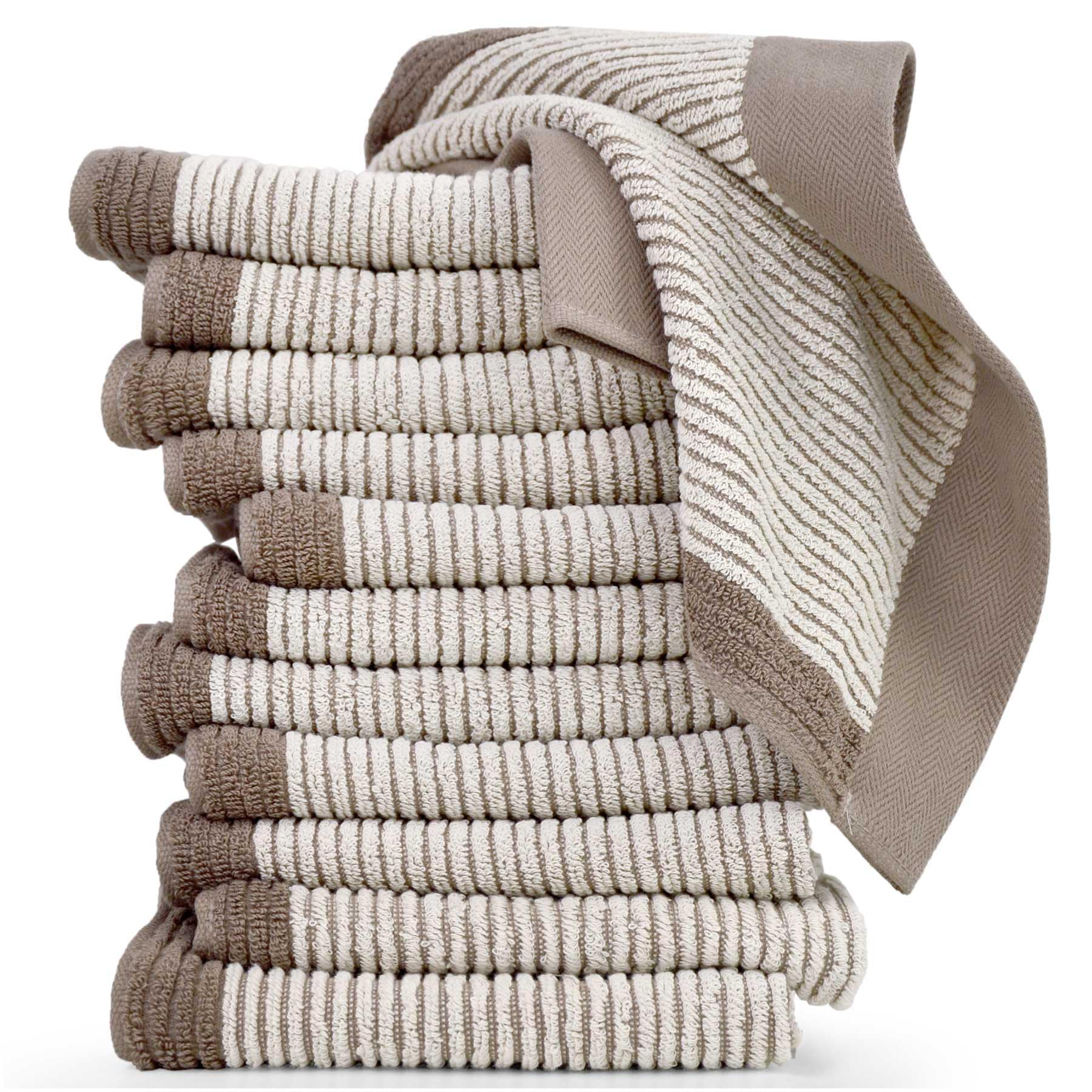 Cleanbear Wash Cloths 12 Pack, Jacquard Weaved Cotton Washcloth for Body and Face, 13.5 by 13 Inches Soft Face Towels for Sensit