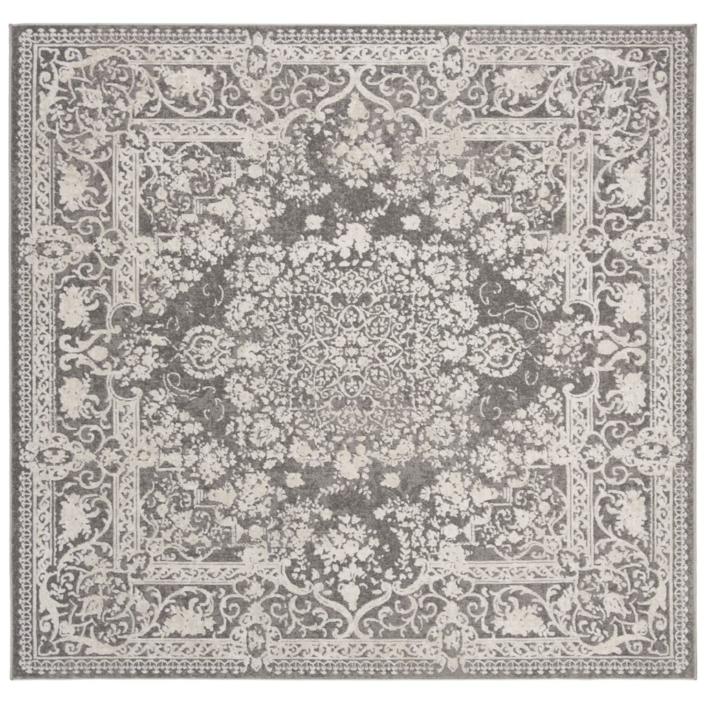 SAFAVIEH Reflection Collection 8' Square Dark Grey / Cream RFT664B Vintage Distressed Living Room Dining Bedroom Area Rug