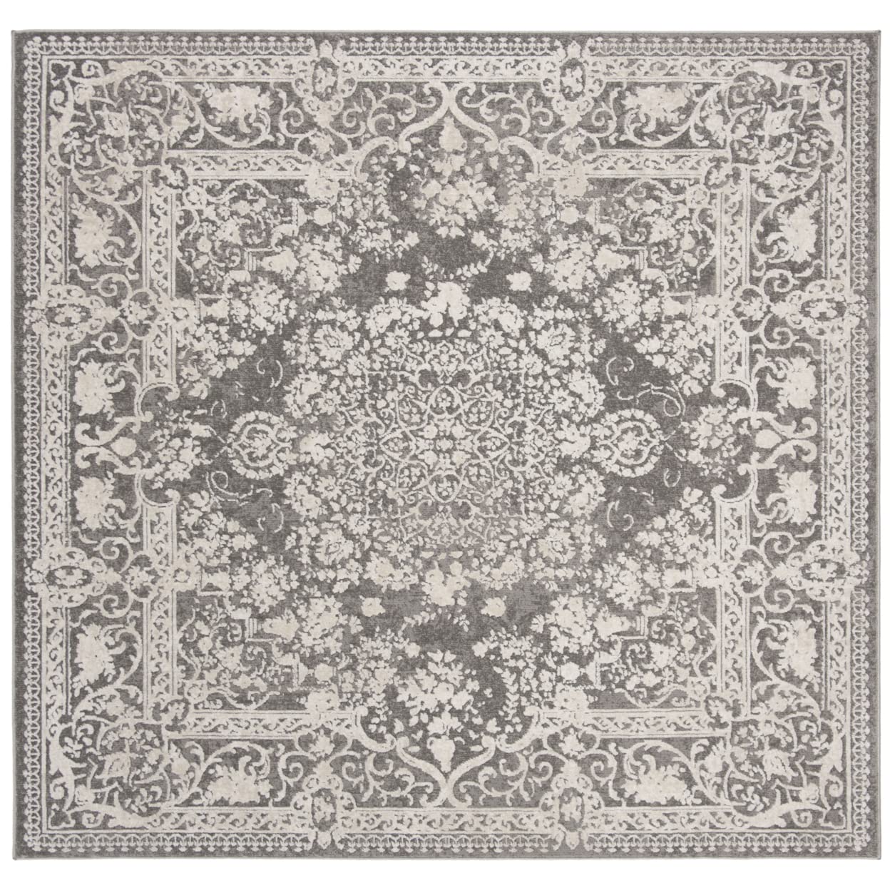 SAFAVIEH Reflection Collection 8' Square Dark Grey / Cream RFT664B Vintage Distressed Living Room Dining Bedroom Area Rug