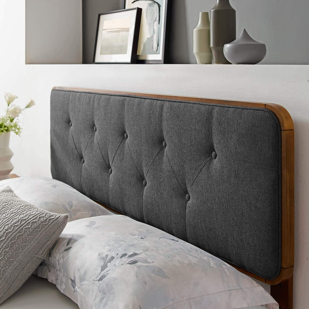Modway Mod-6233-Wal-Cha Collins Tufted Full Fabric And Wood Headboard, Walnut Charcoal
