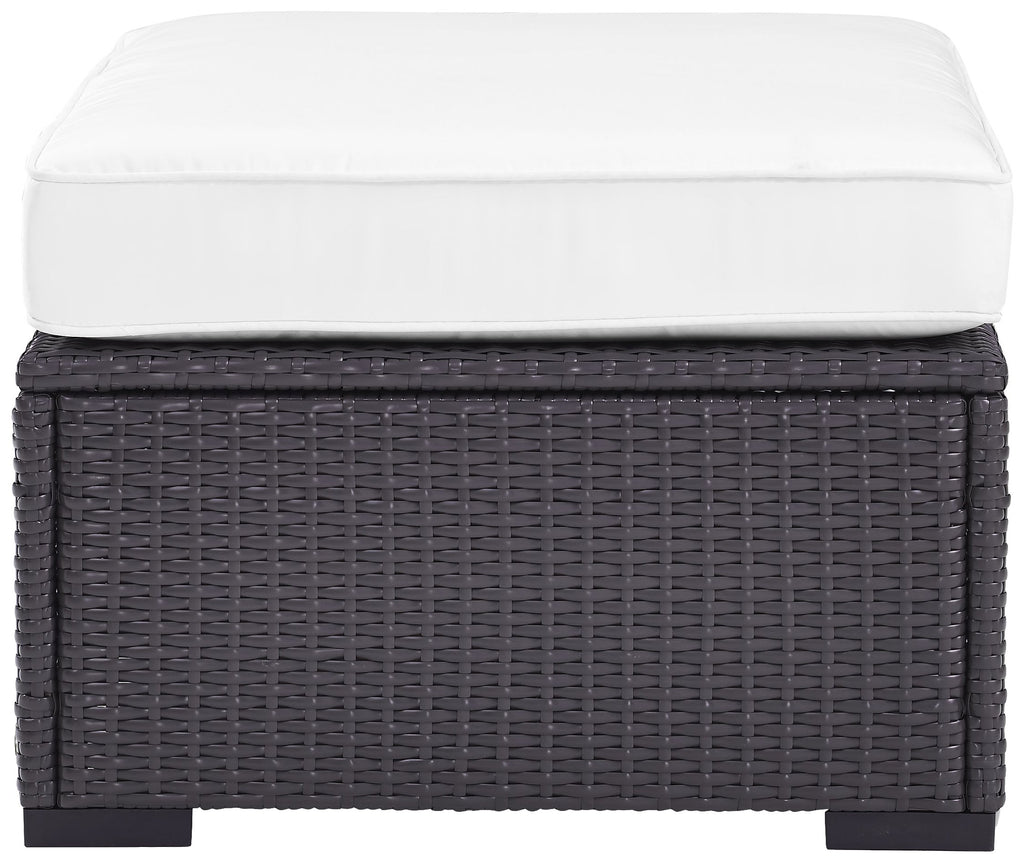 Crosley Furniture Biscayne Wicker Outdoor Ottoman Foot Rest for Patio, Deck, Porch, Brown with White Cushions