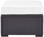 Crosley Furniture Biscayne Wicker Outdoor Ottoman Foot Rest for Patio, Deck, Porch, Brown with White Cushions