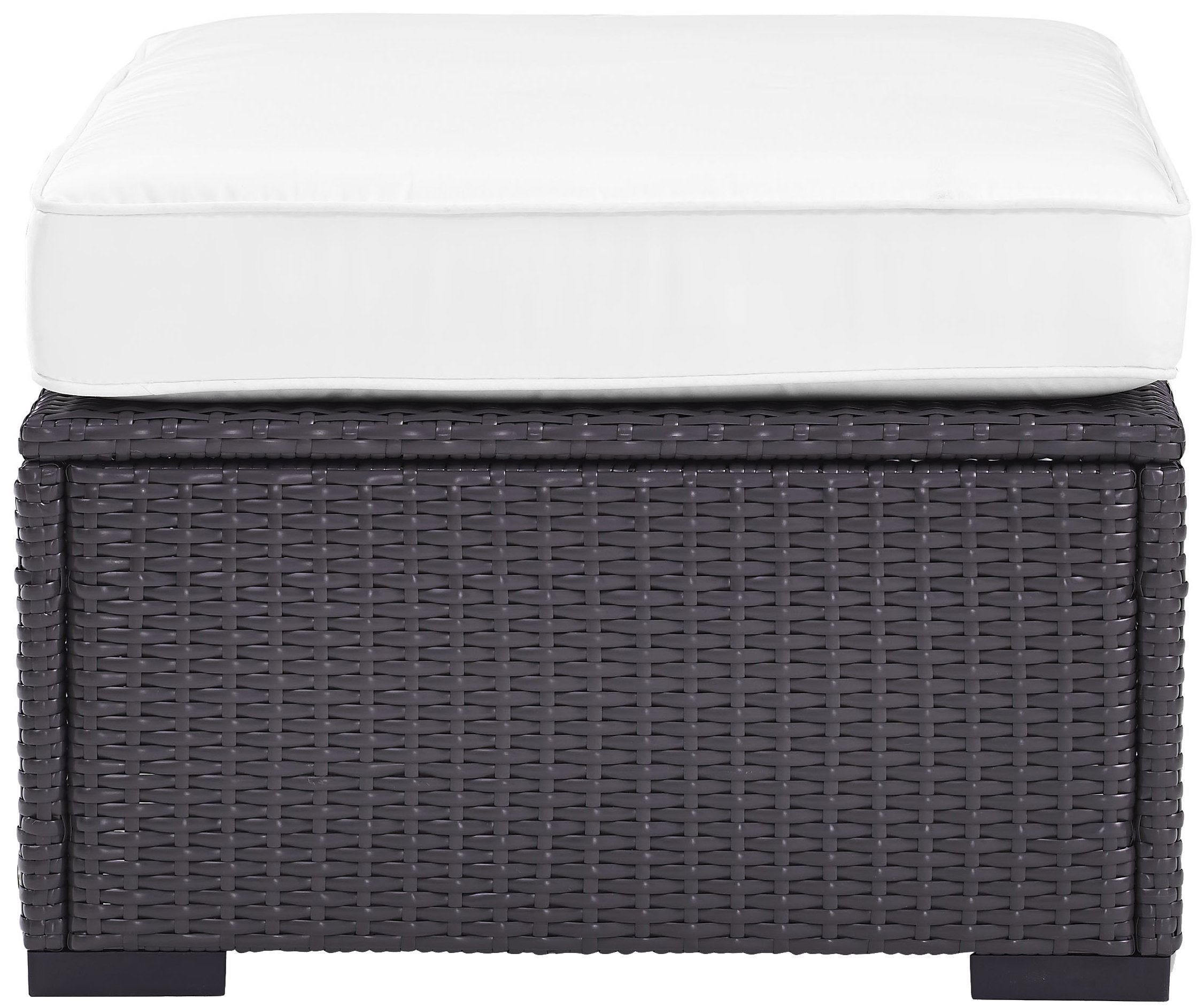 Crosley Furniture Biscayne Wicker Outdoor Ottoman Foot Rest for Patio, Deck, Porch, Brown with White Cushions